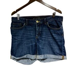 Eddie Bauer Jean Shorts Womens 12 Dark Wash Boyfriend Button Fly Cuffed Denim
